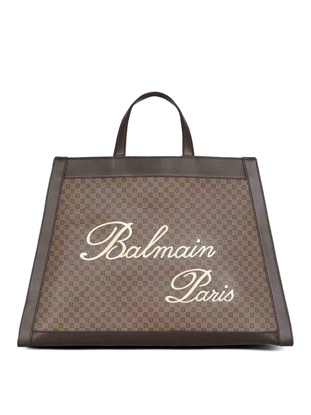 Shop Balmain Oliviers Canvas Bag In Brown