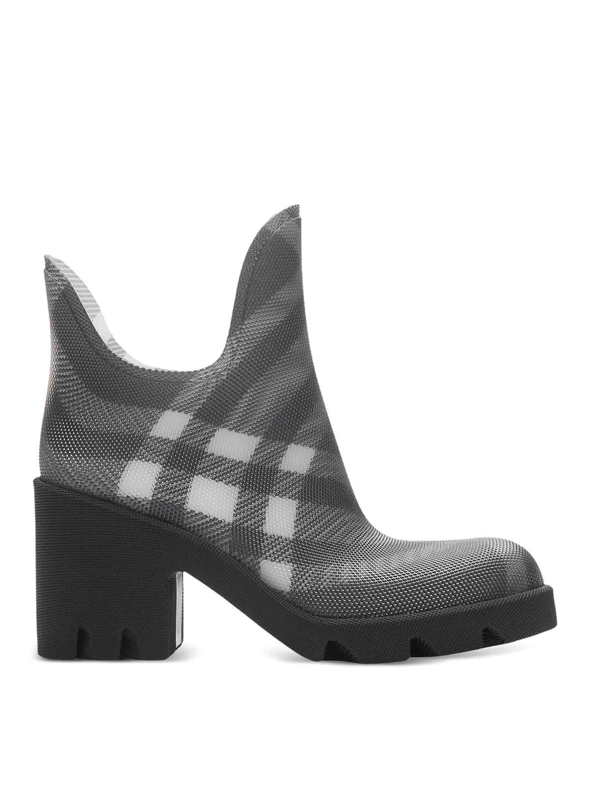 Shop Burberry Check Marsh Heel Boots In Black
