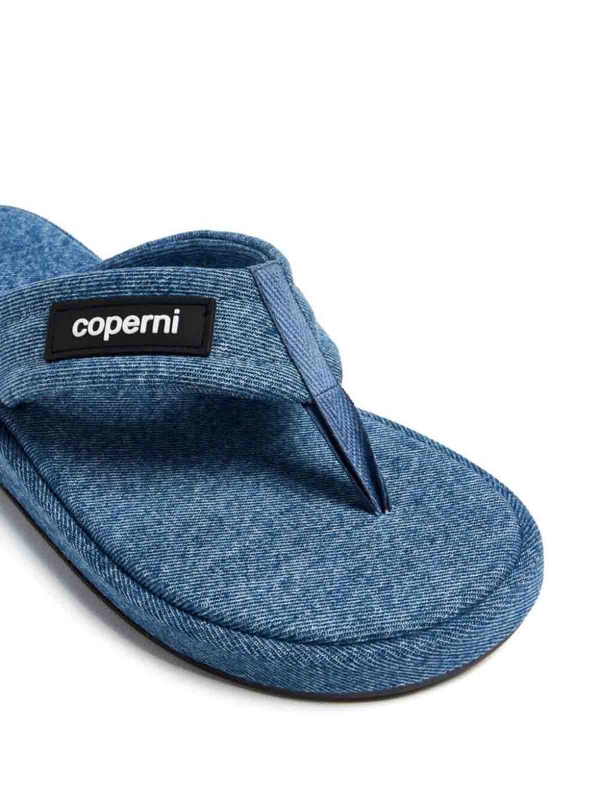 Shop Coperni Branded Denim Flip-flop In Medium Wash