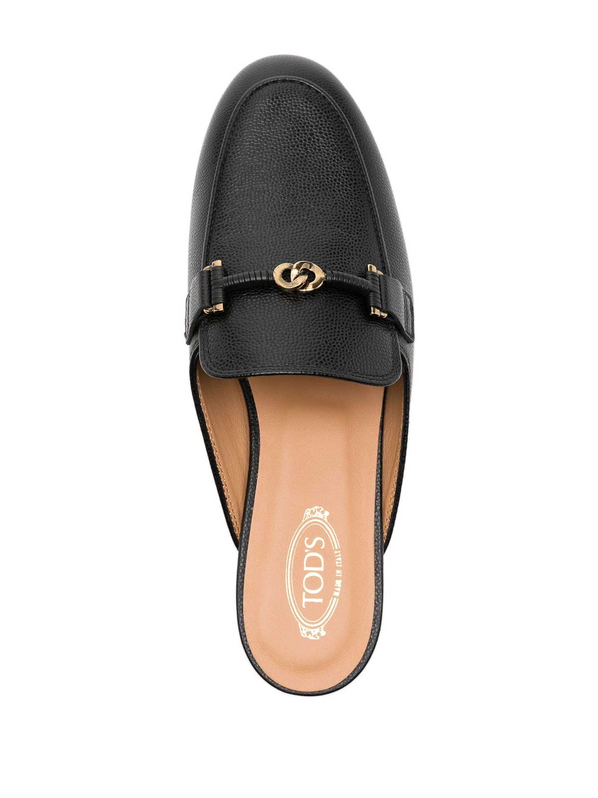 Shop Tod's Chain-link Leather Mules In Black