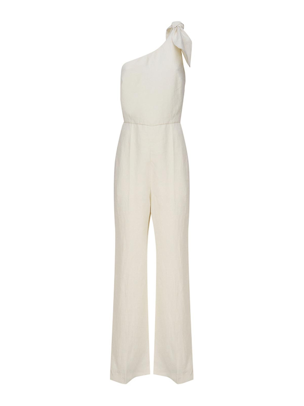 Chloé One-shoulder Linen Canvas Jumpsuit With Decorative Bow In Brown