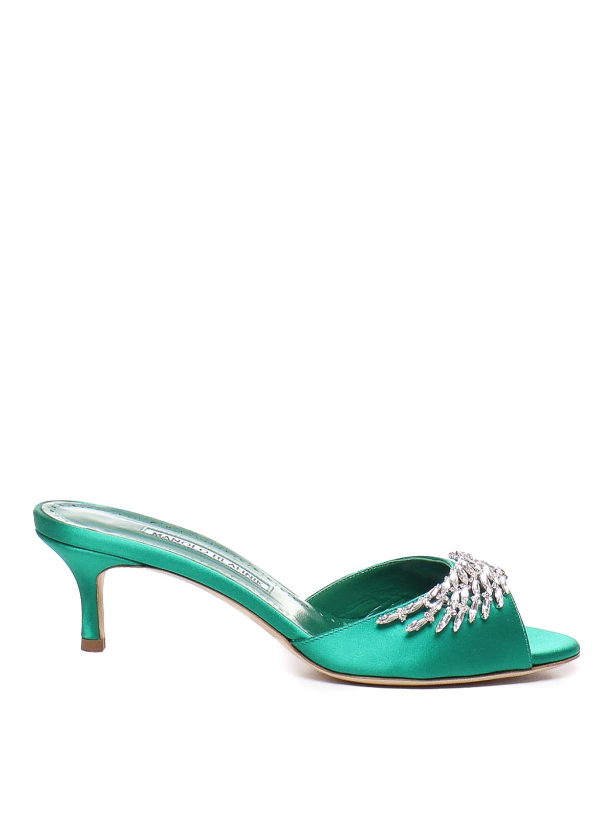 Shop Manolo Blahnik Lumada Sabots With  Jewels In Green