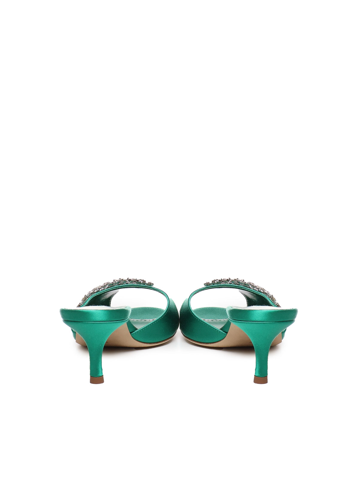 Shop Manolo Blahnik Lumada Sabots With  Jewels In Green