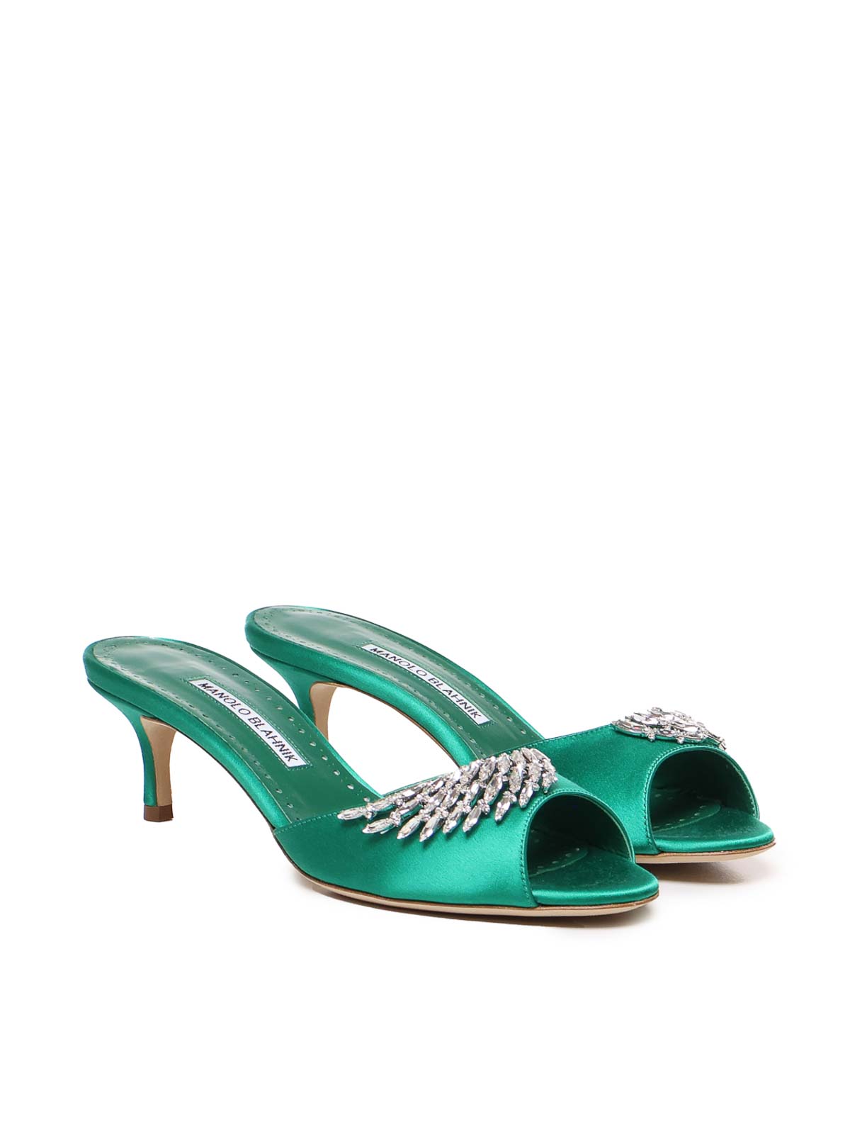 Shop Manolo Blahnik Lumada Sabots With  Jewels In Green