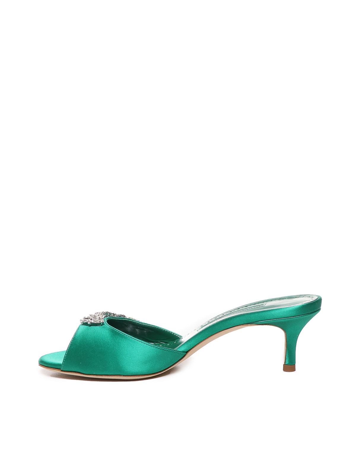 Shop Manolo Blahnik Lumada Sabots With  Jewels In Green