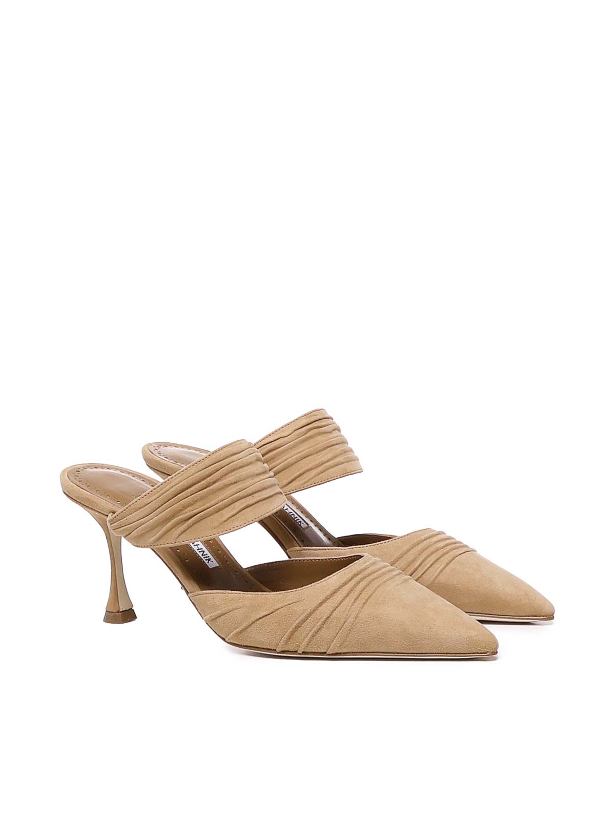 Shop Manolo Blahnik Circeamu Sabot In Suede In Beige