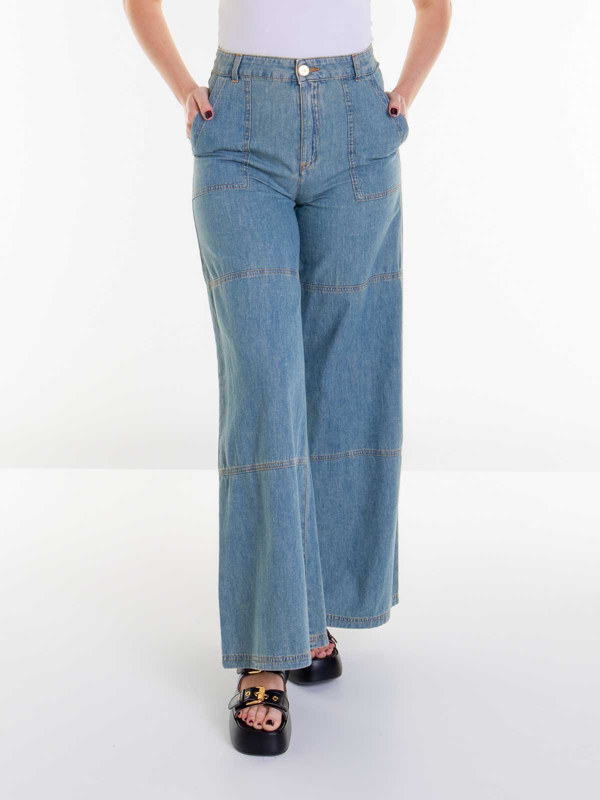 Shop Moschino Zipped Jeans In Denim
