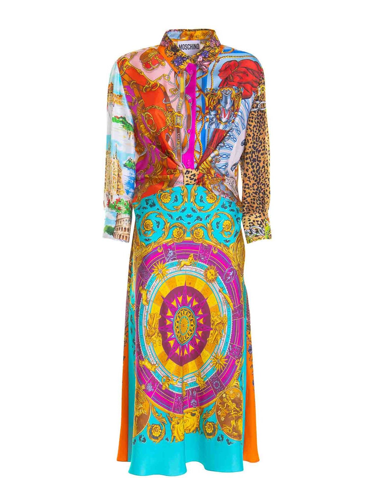 Shop Moschino Silk Dress In Multicolour