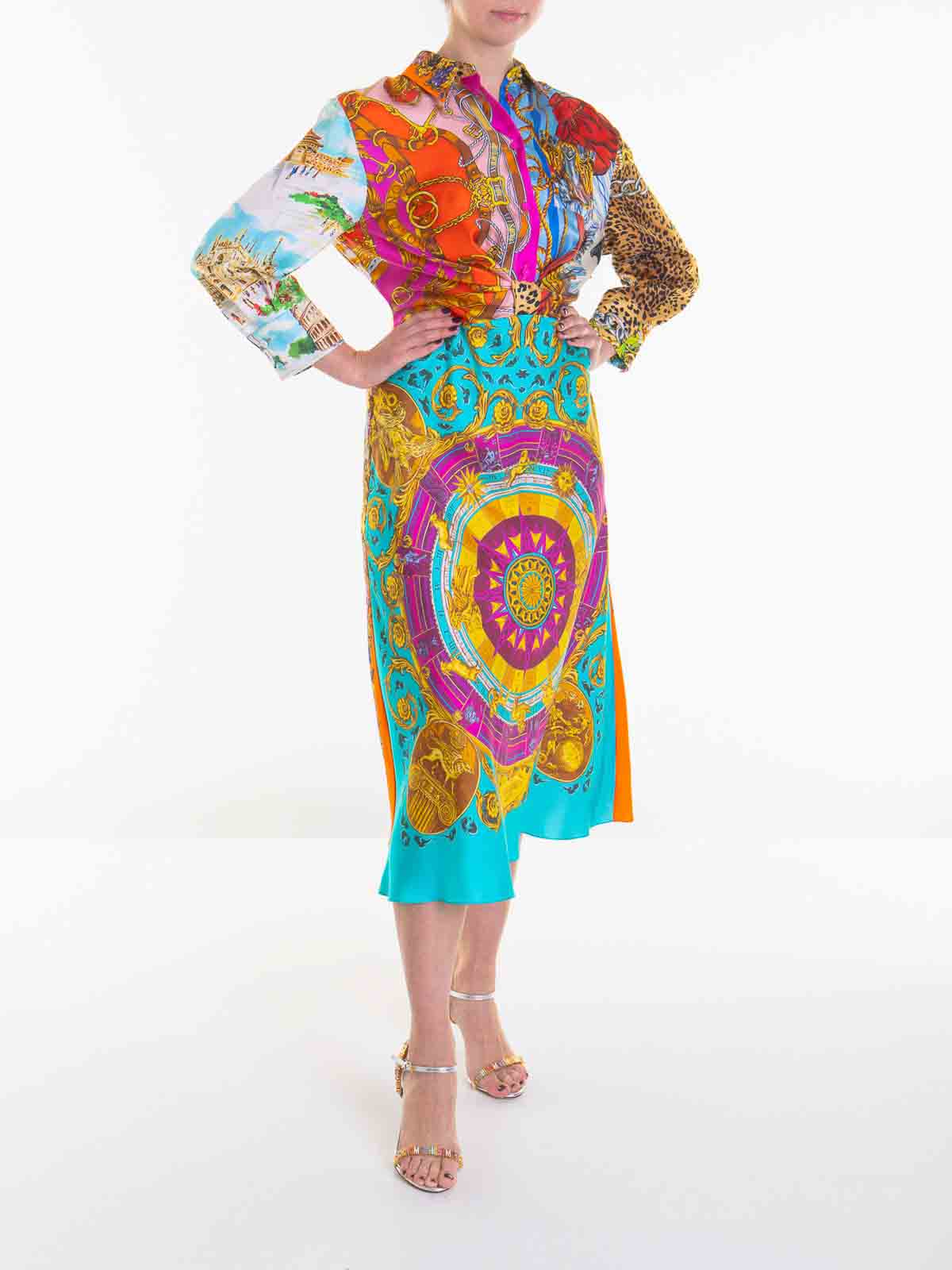 Shop Moschino Silk Dress In Multicolour