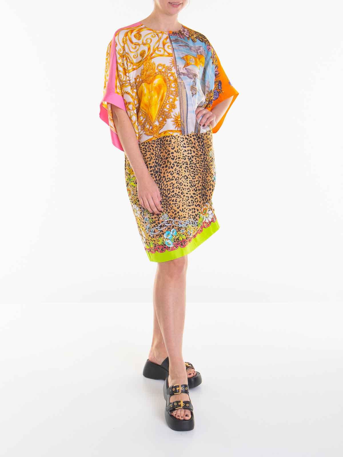 Shop Moschino Silk Dress In Multicolour