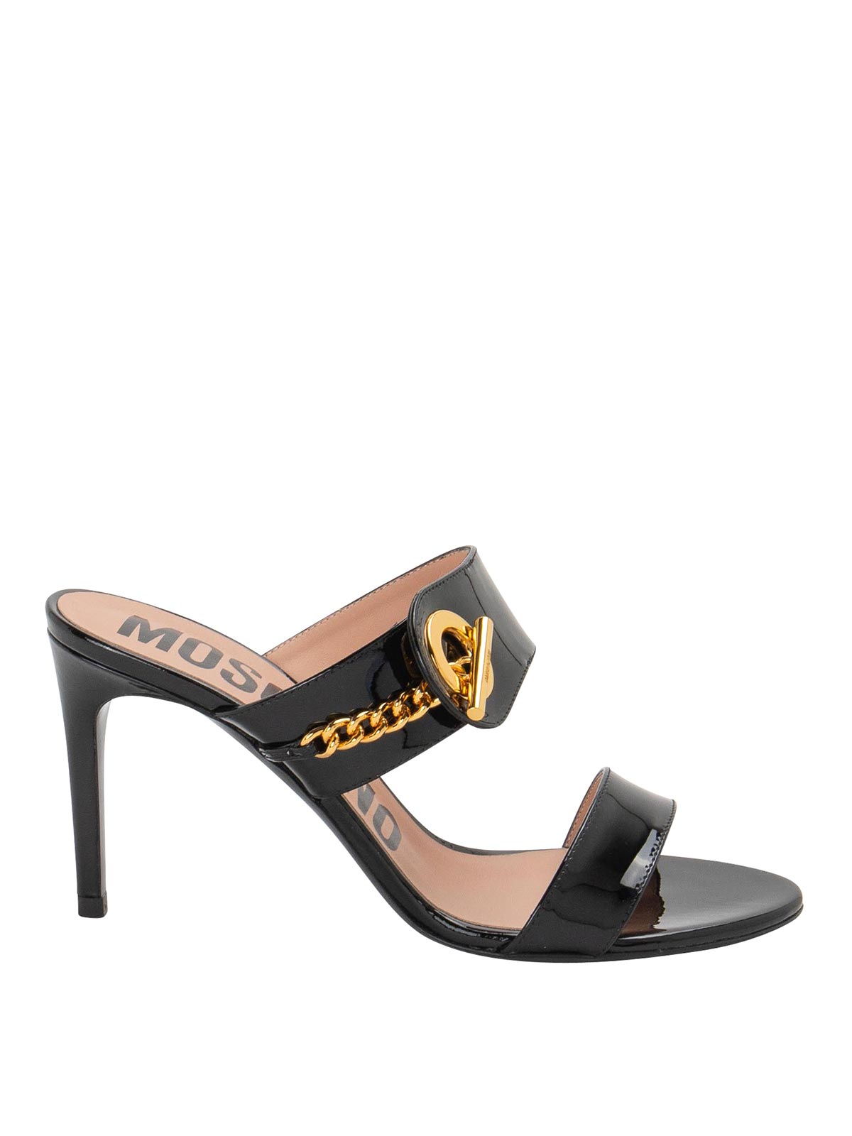 Shop Moschino Leather Sandals In Black