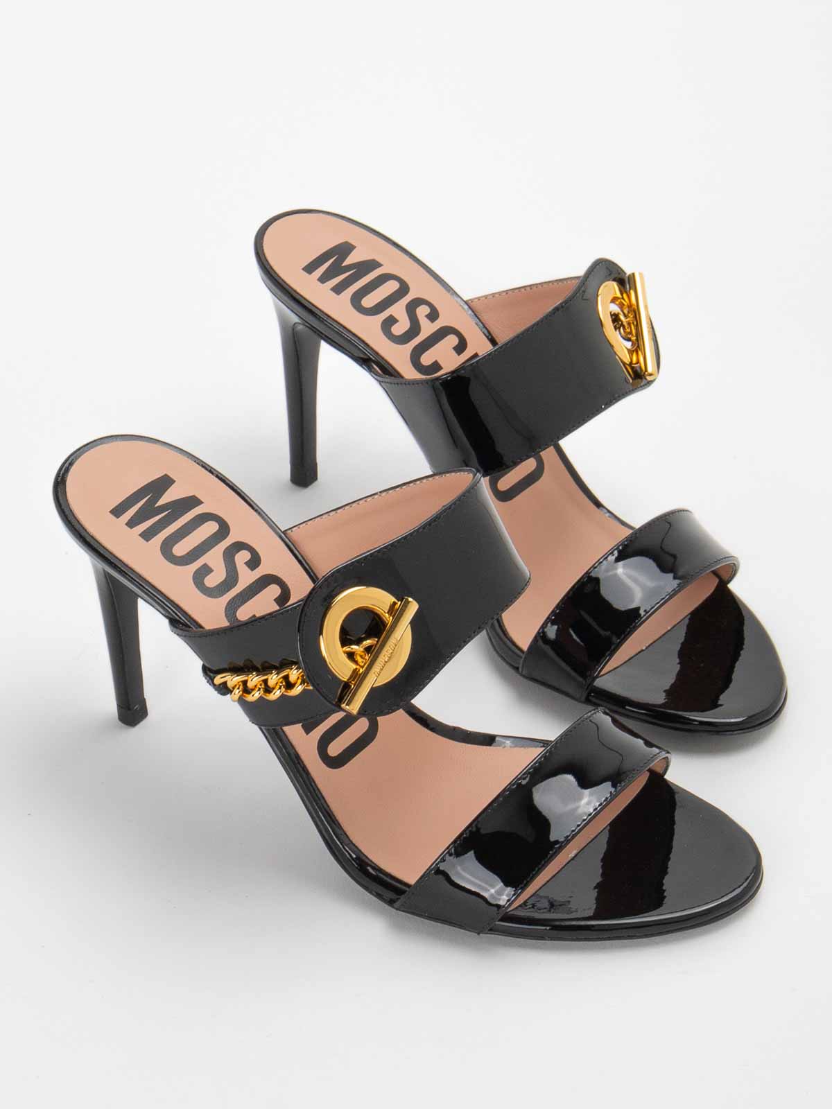 Shop Moschino Leather Sandals In Black