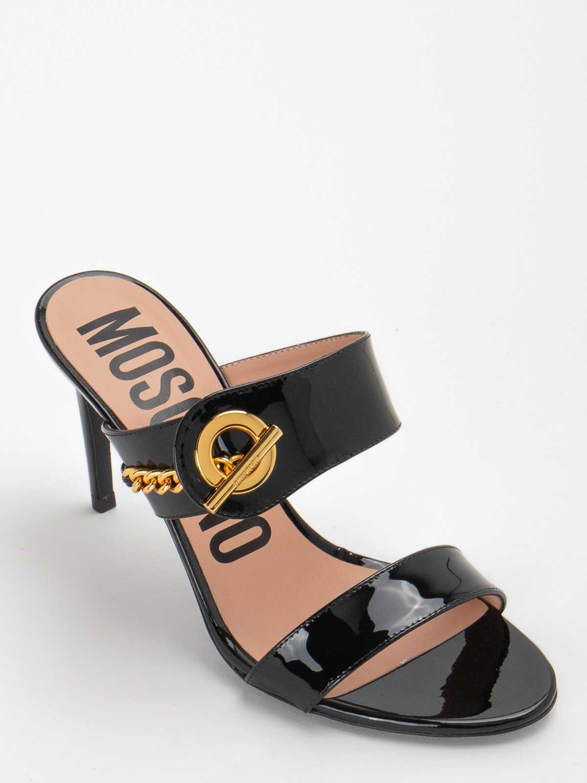 Shop Moschino Leather Sandals In Black