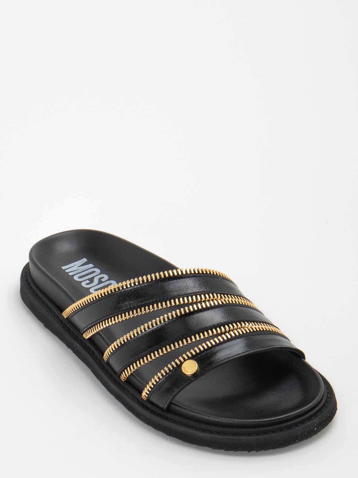 Shop Moschino Rubber Sandals In Black