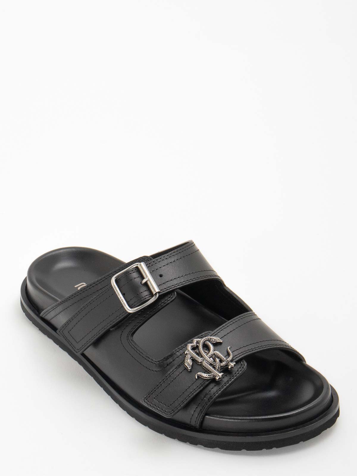 Shop Roberto Cavalli Logo Sandals In Black