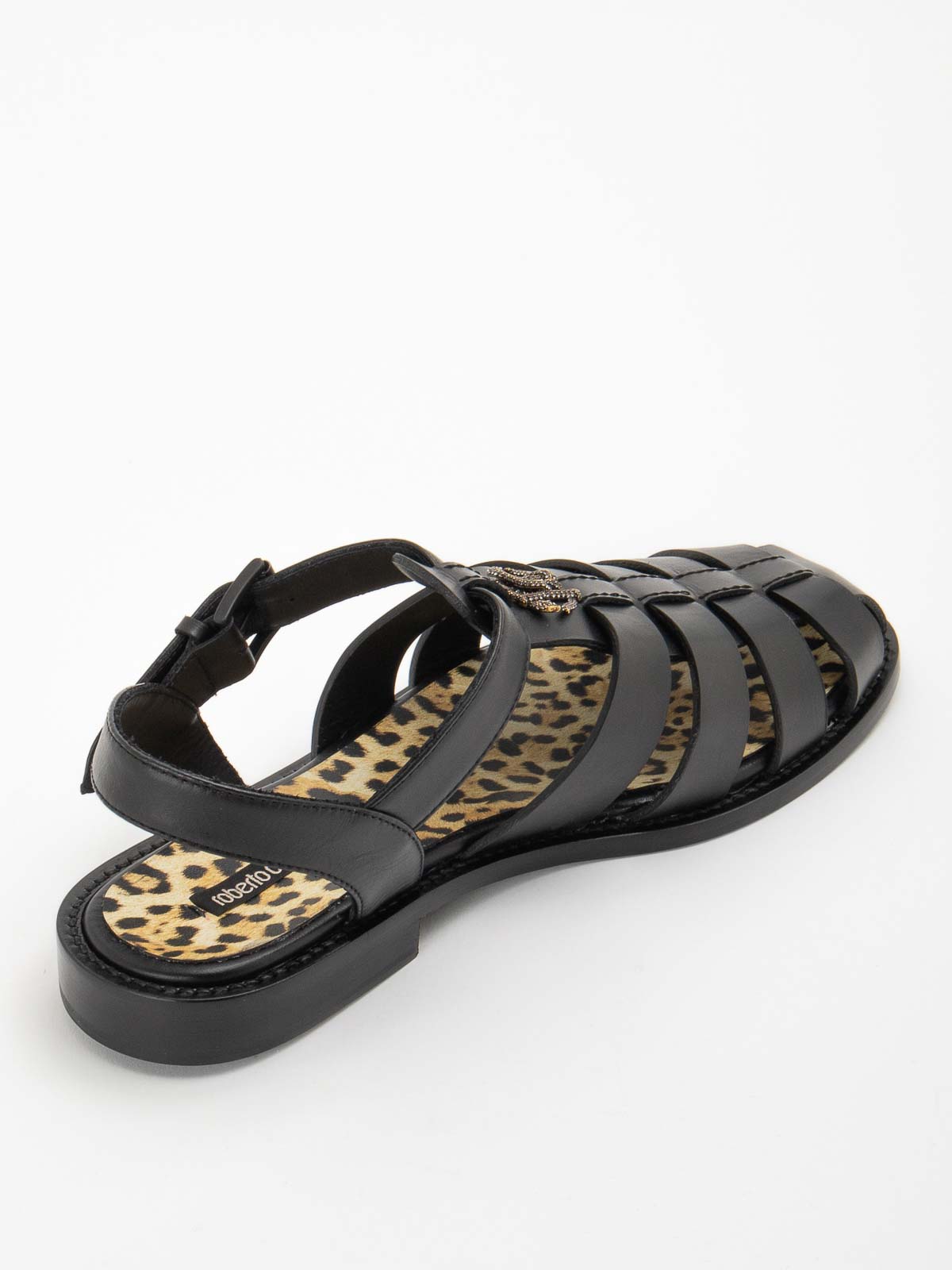 Shop Roberto Cavalli Leather Sandals In Black