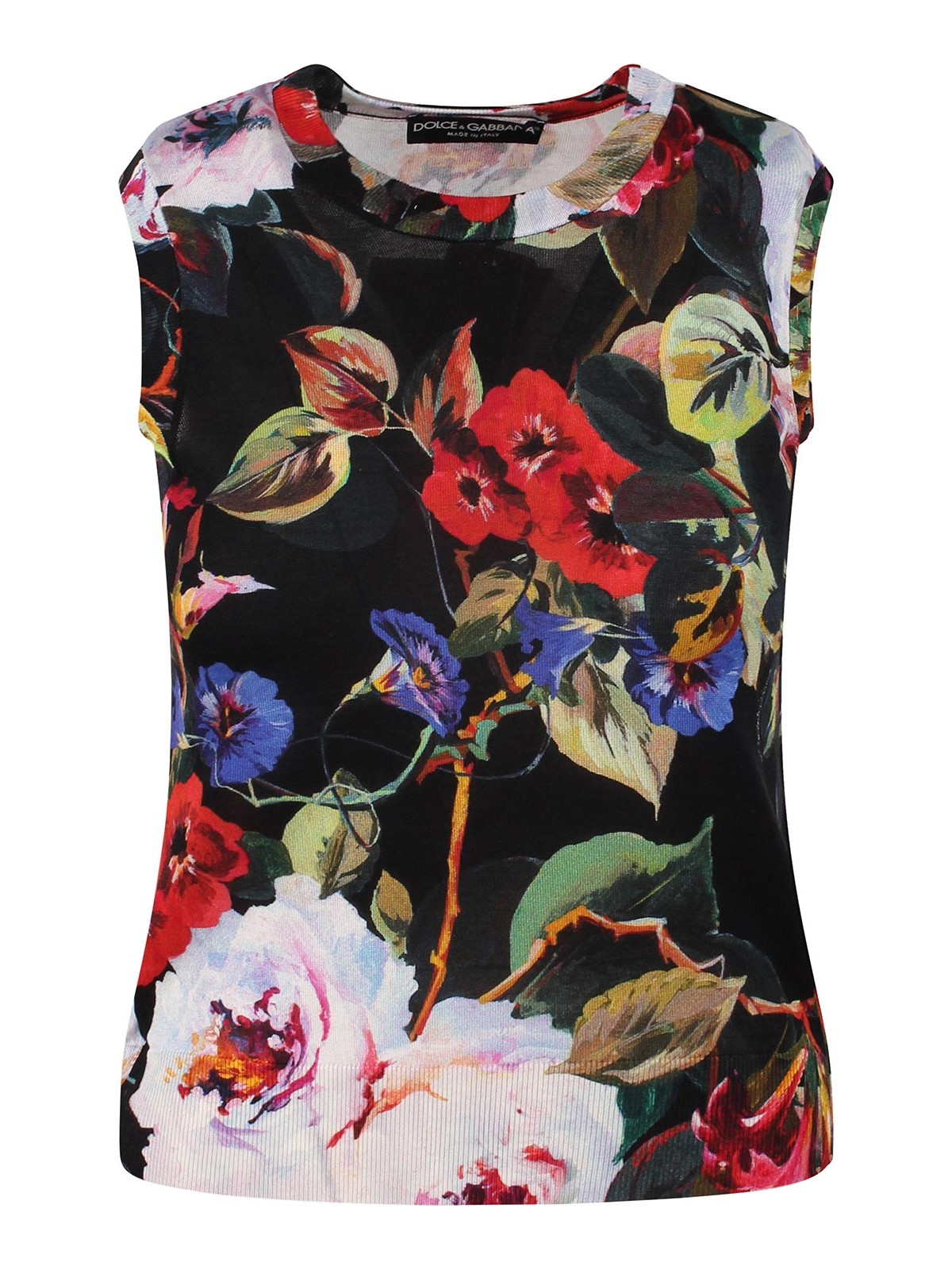 Shop Dolce & Gabbana Silk Tank Top With Rose Garden Print In Multicolor
