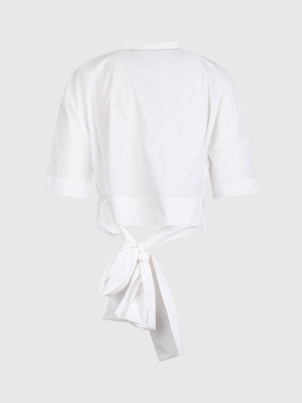 Shop Msgm Short Sleeve Crop Shirt With Bow In Blanco