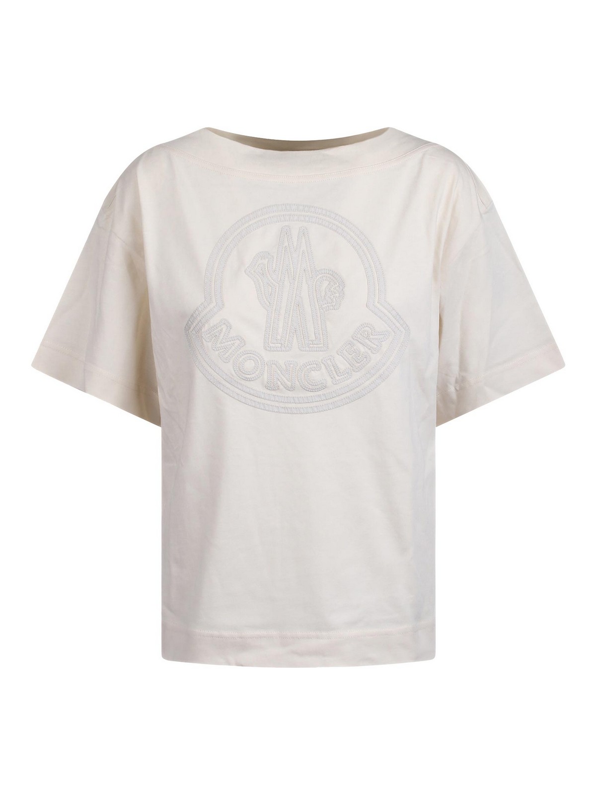 Shop Moncler T-shirt With Embroidered Logo In Beis