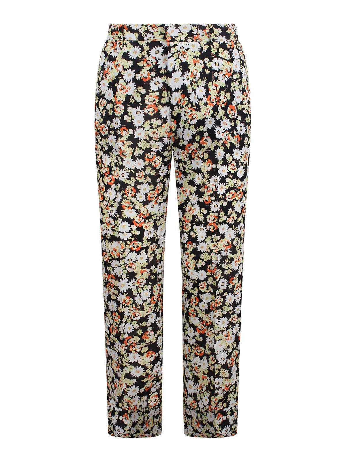 N°21 Floral Trousers With Black Background In Negro