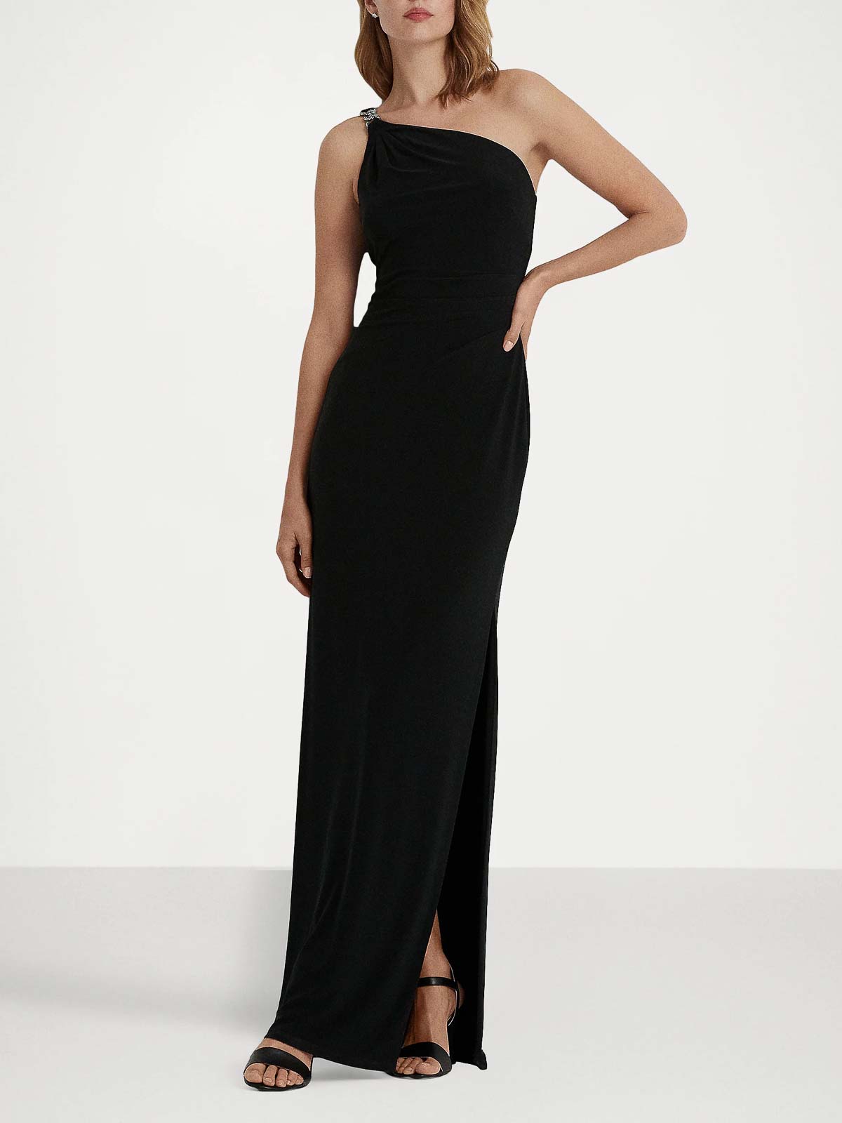 Shop Lauren Ralph Lauren Belina One Shoulder Evening Dress In Black