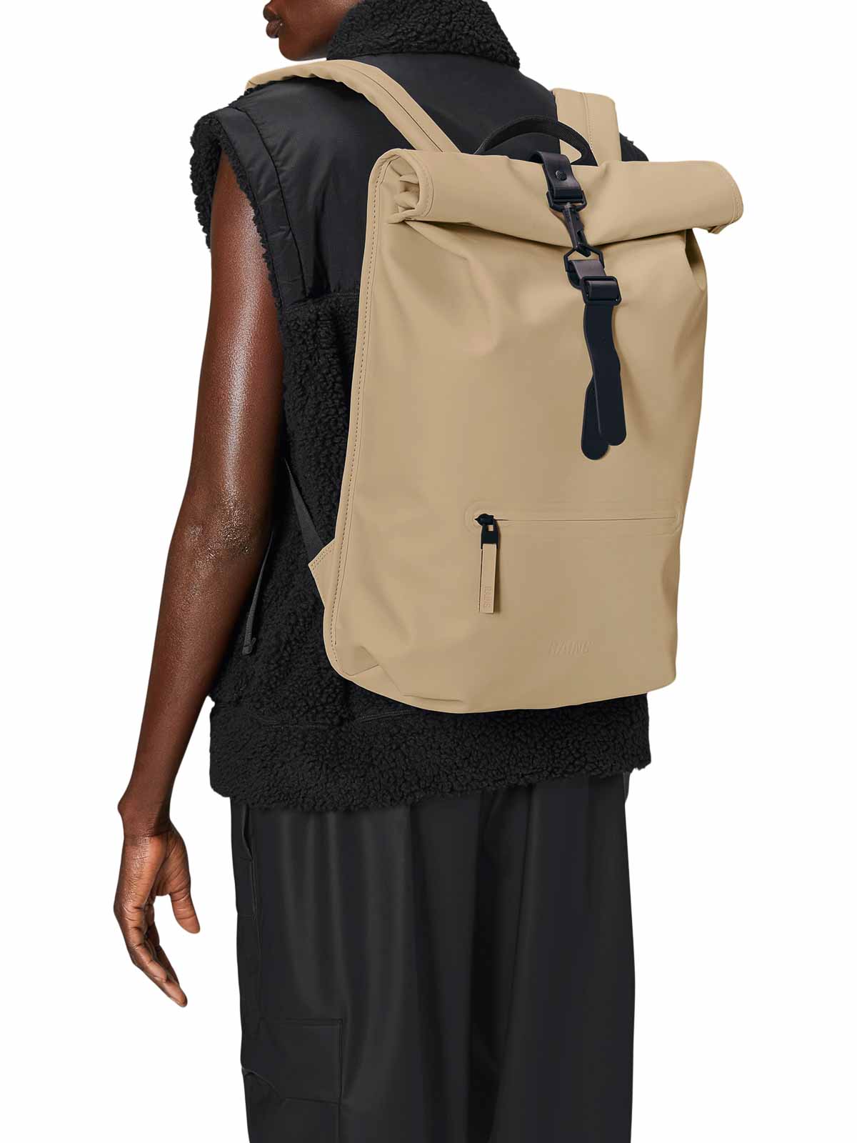 Shop Rains Rolltop Rucksack W3 In Beige