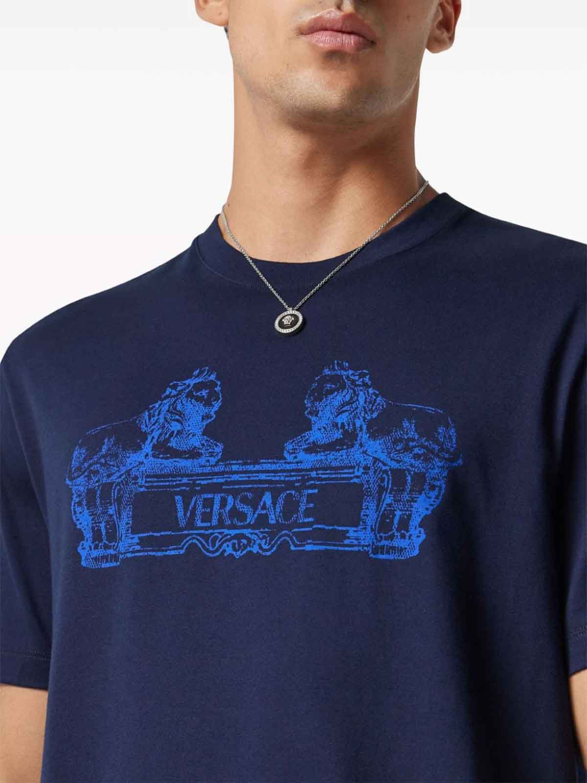 Shop Versace Cotton T-shirt In Dark Blue