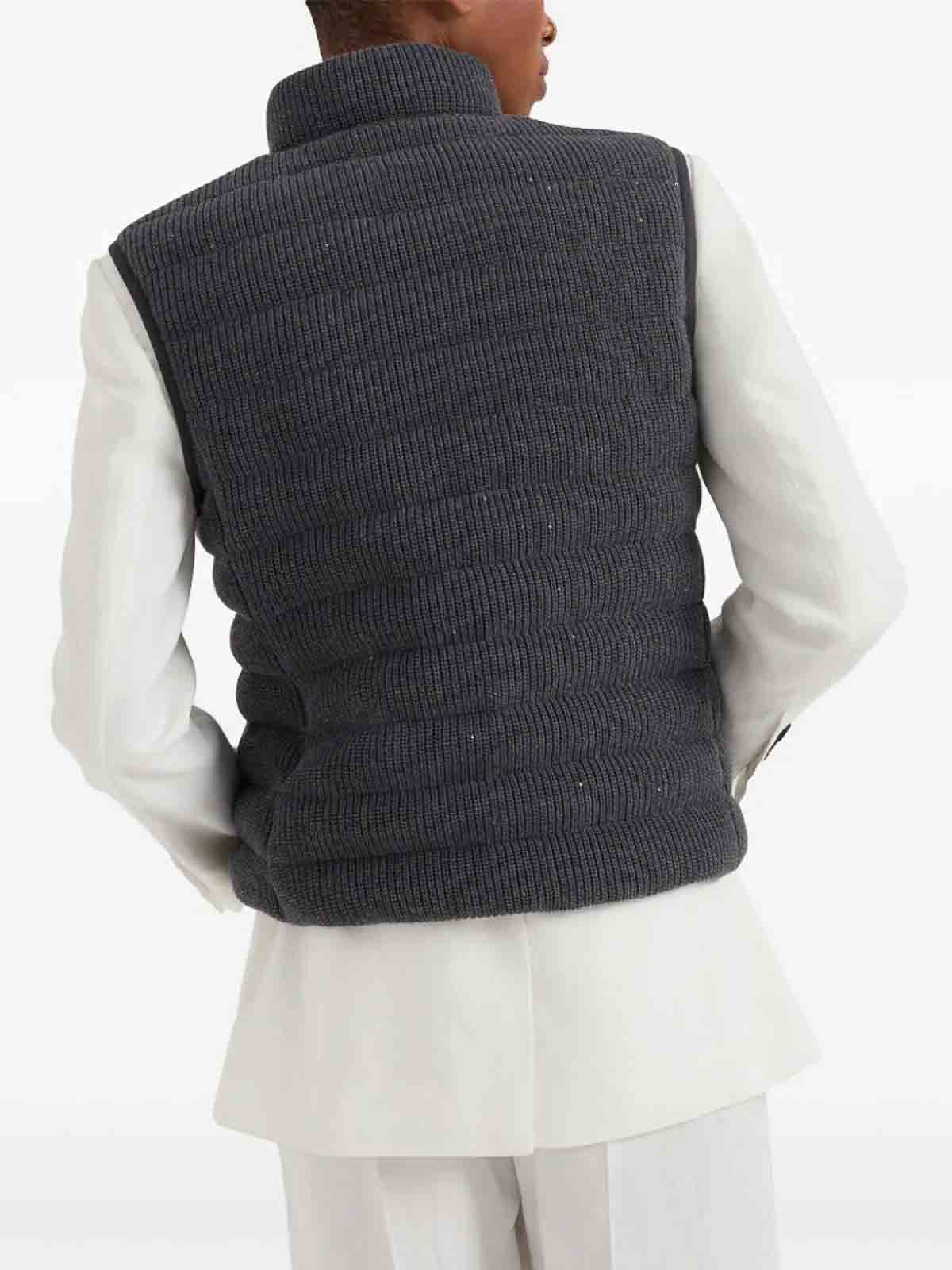 Shop Brunello Cucinelli Dazzling Cotton English Rib Knit Down Vest In Grey
