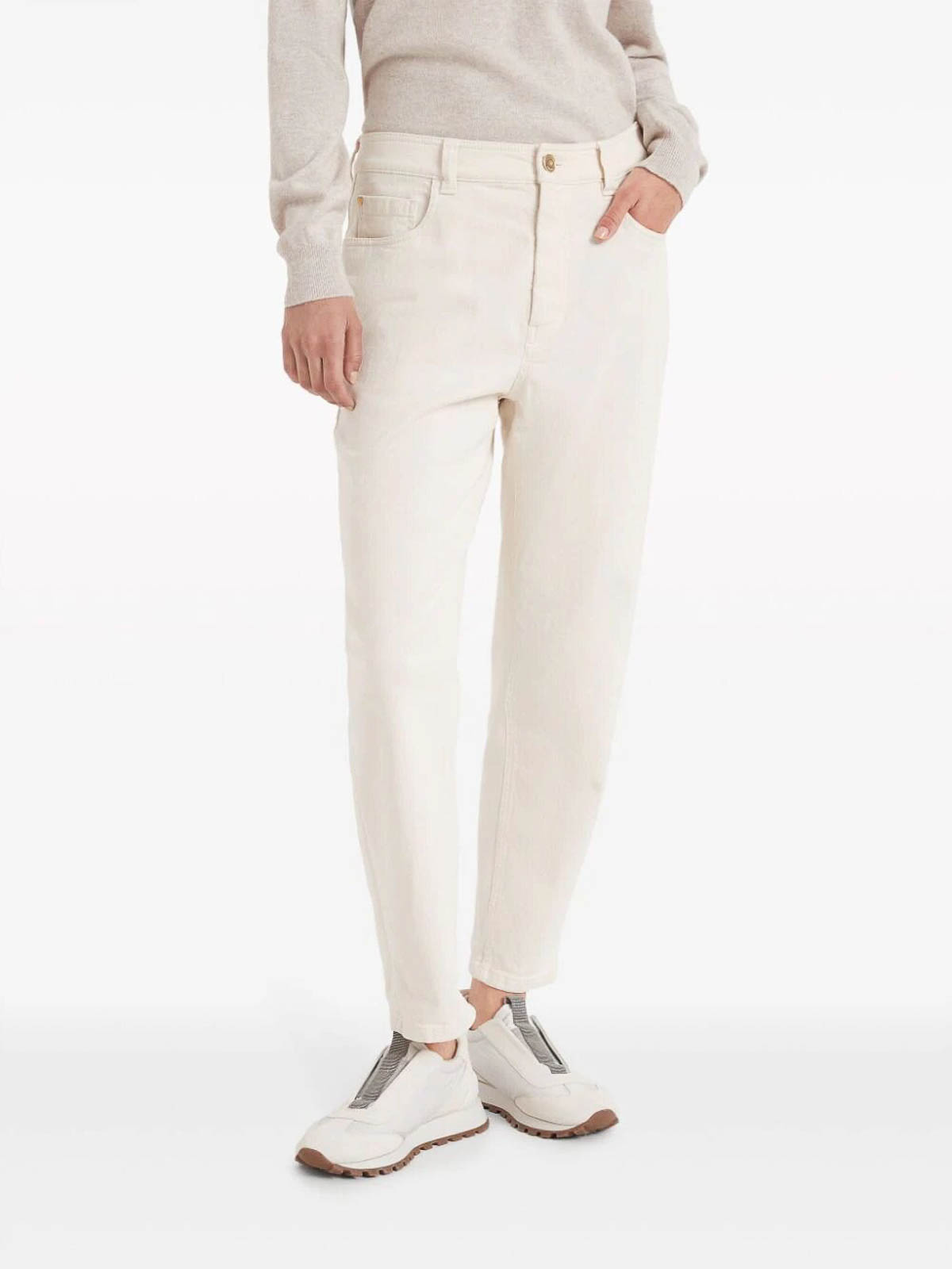 Shop Brunello Cucinelli Denim Trousers In White