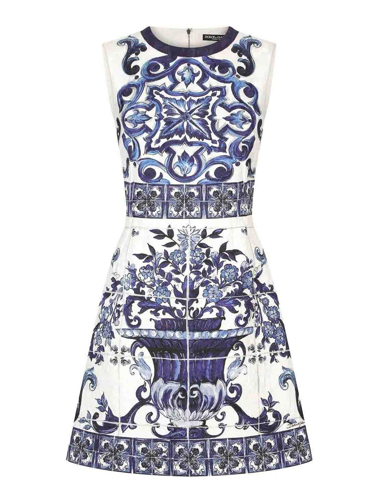 Shop Dolce & Gabbana Majolica Print Brocade Dress In Blue