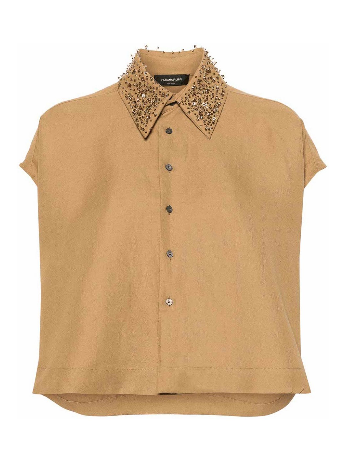 Shop Fabiana Filippi Seqquin Collar Shirt In Brown