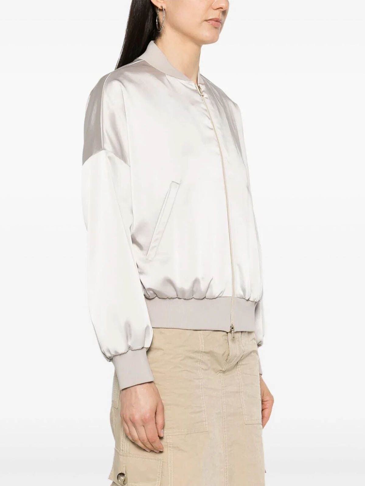 Shop Herno Luxury Satin Bomber Jacket In Grey