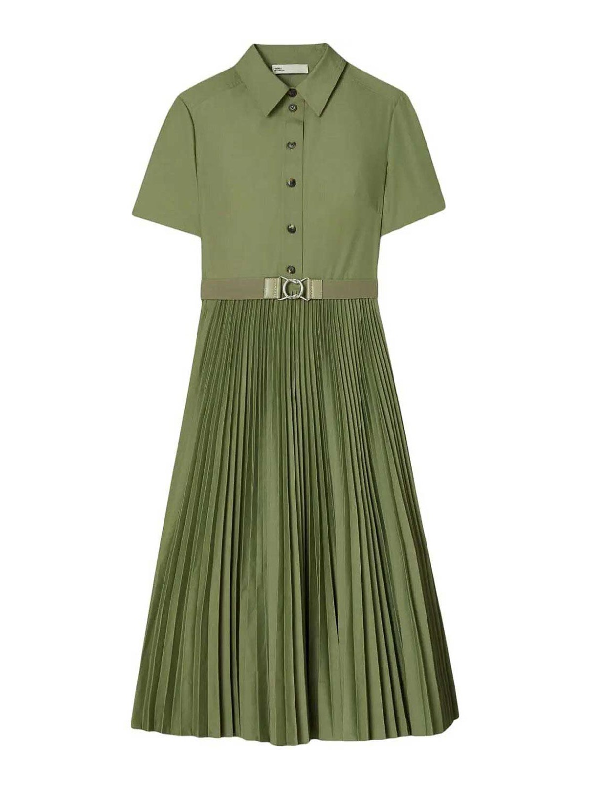 Shop Tory Burch Popline Pleated Shirt Dress In Green