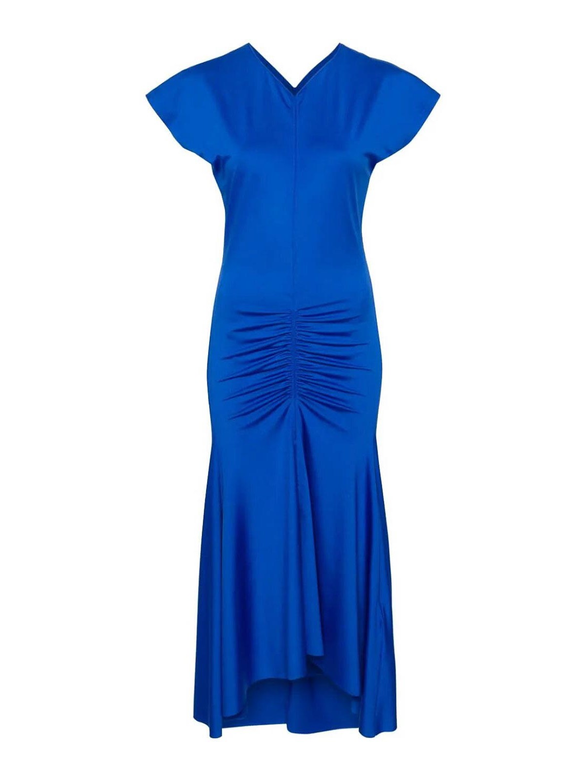 Shop Victoria Beckham Sleeveless Rouched Jersey Dress In Blue