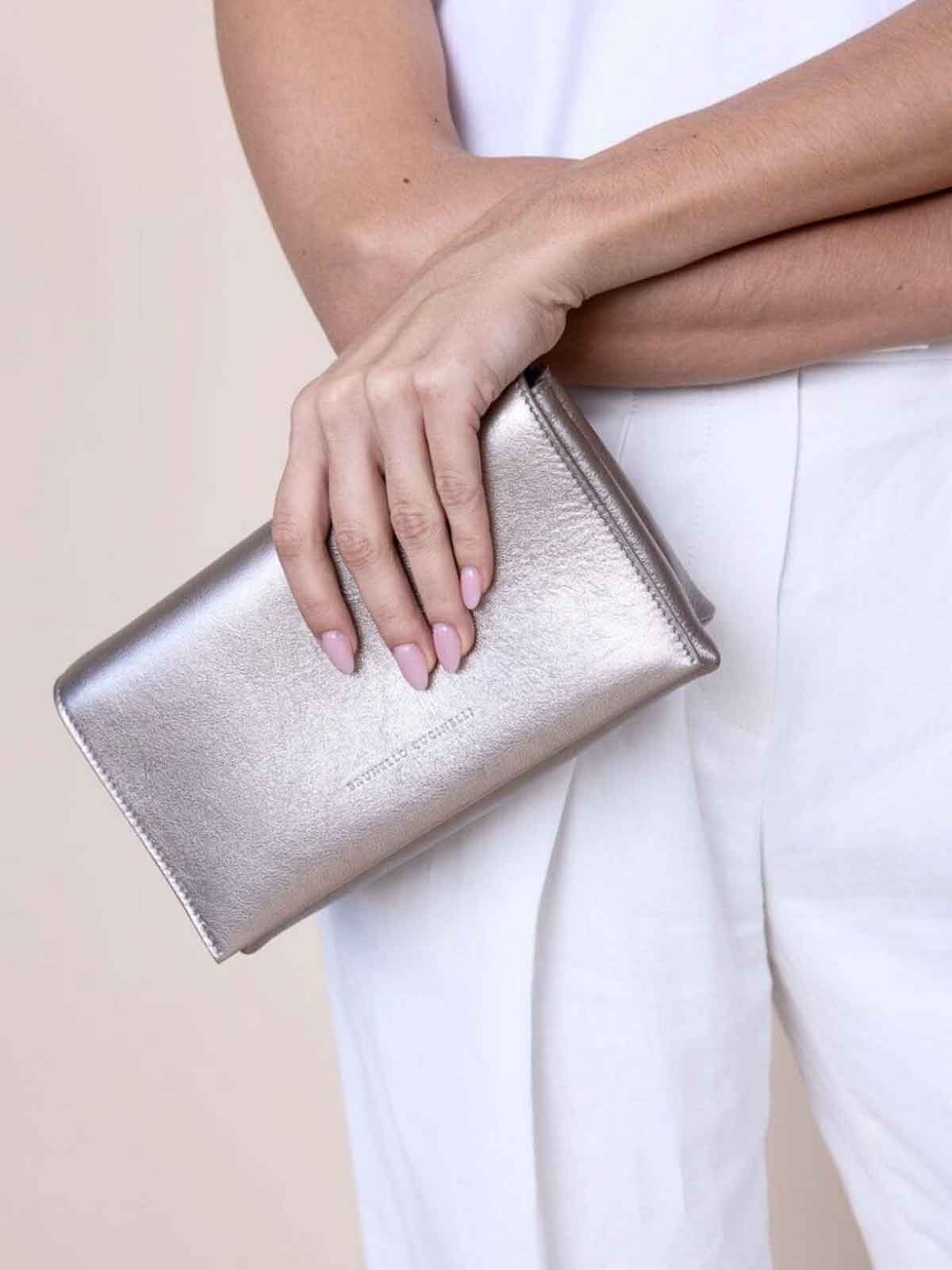 Shop Brunello Cucinelli Metallic Leather Bag In Silver