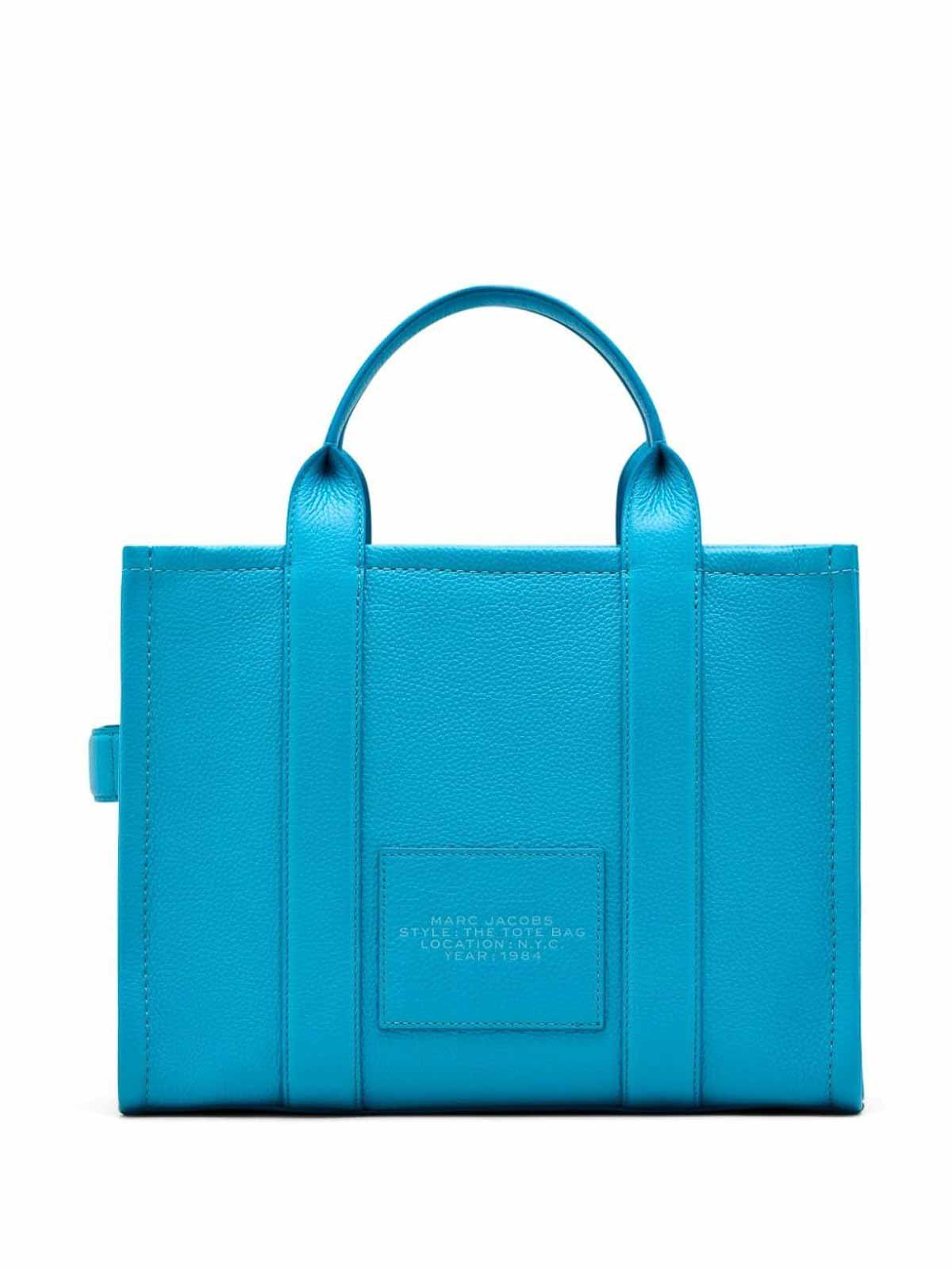 Shop Marc Jacobs The Leather Medium Tote In Light Blue
