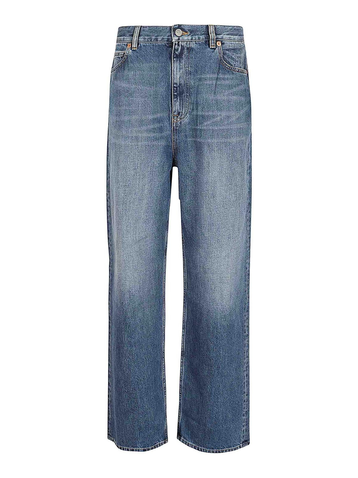 Shop Valentino Medium Blue Denim Trousers In Dark Wash