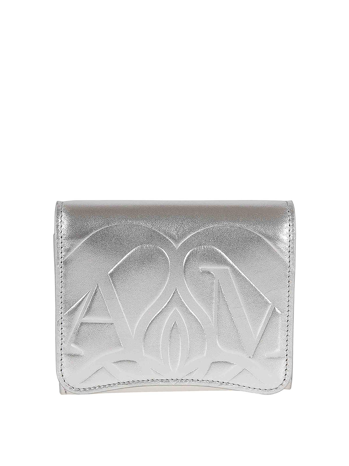 Shop Alexander Mcqueen Seal Card Holder In Leather In Silver
