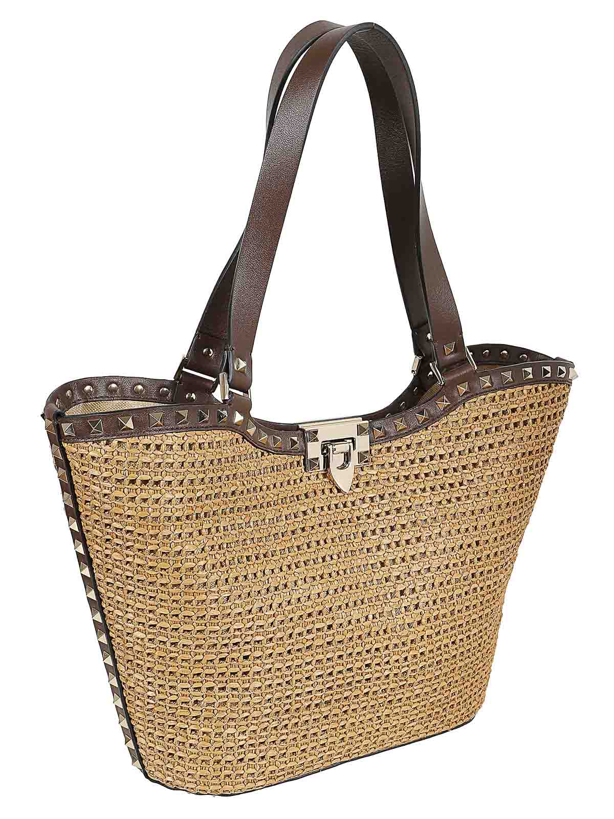 Shop Valentino Bag In Woven Raffia In Brown