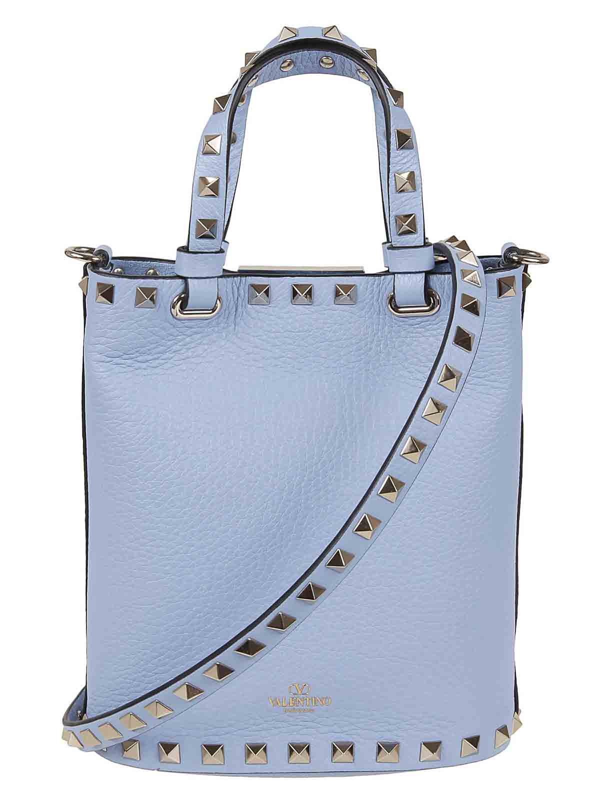 Shop Valentino Rockstud Bucket Bag In Blue