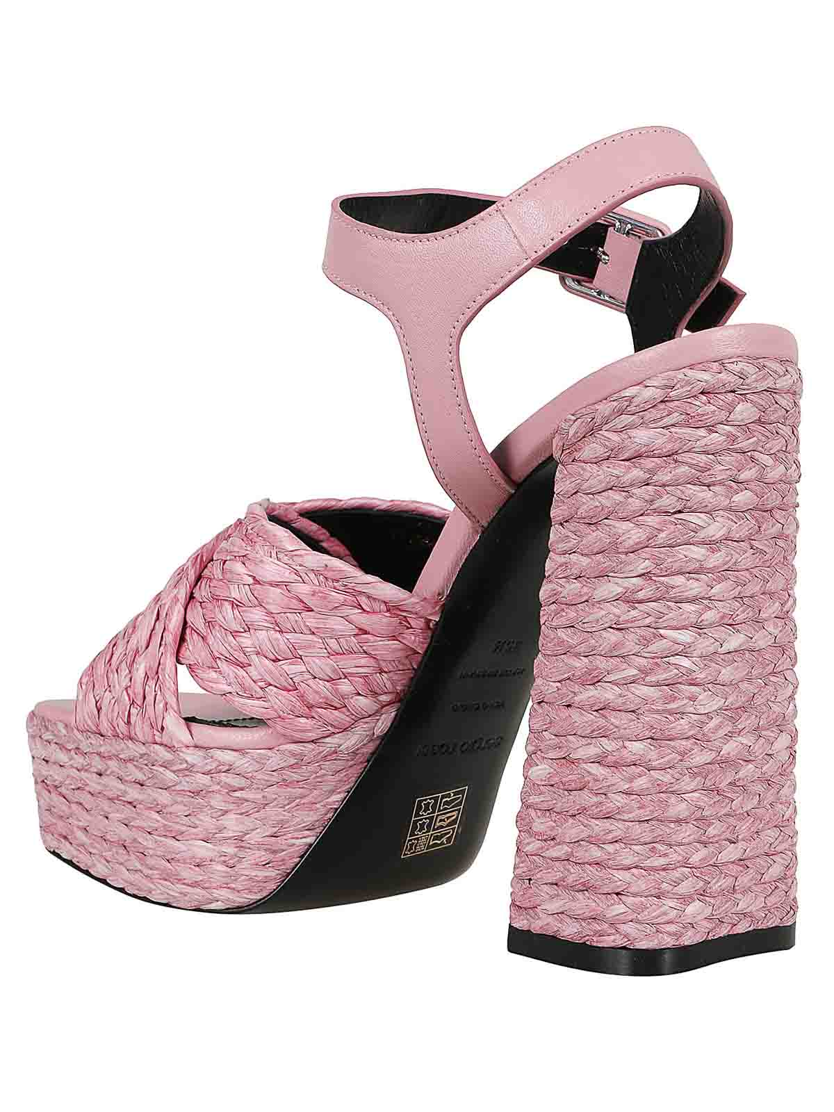 Shop Sergio Rossi Raffia Sandals In Pink