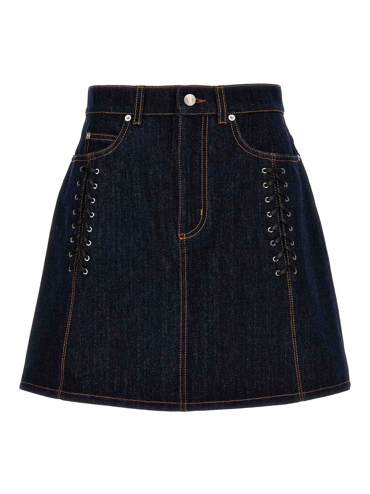 Shop Alexander Mcqueen Lace-up Denim Skirt In Blue