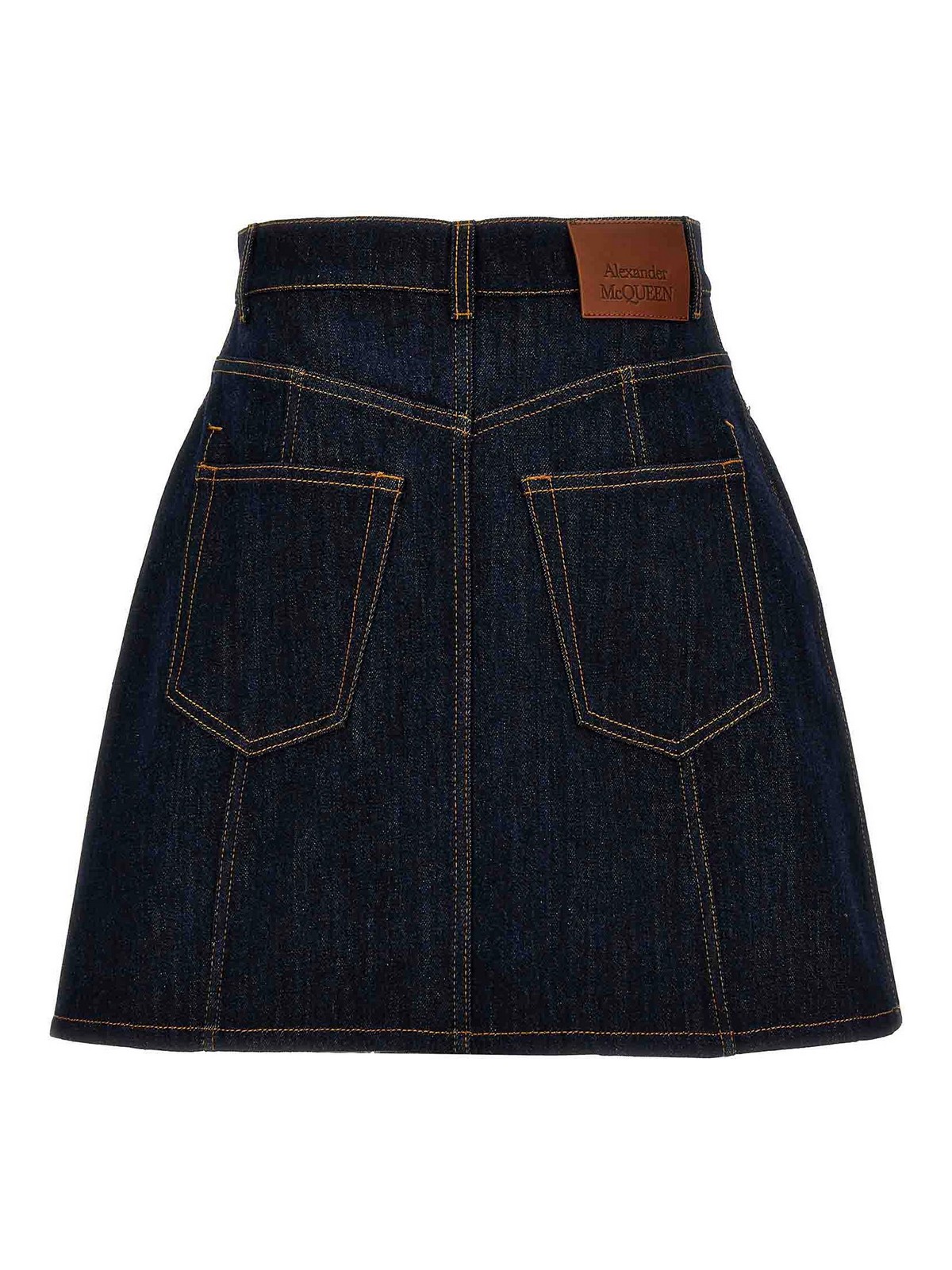 Shop Alexander Mcqueen Lace-up Denim Skirt In Blue
