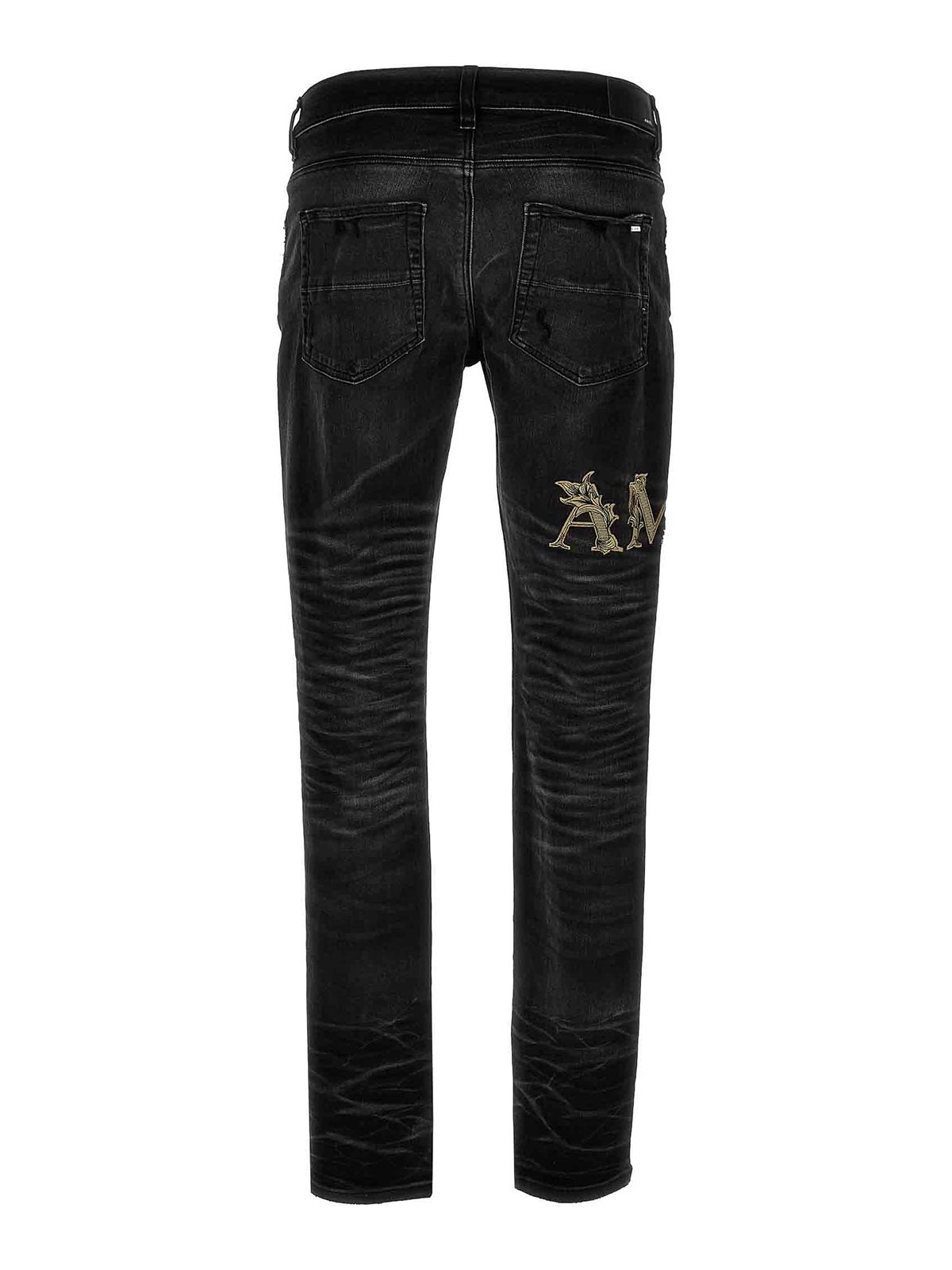 Shop Amiri Baroque Logo Jeans In Black