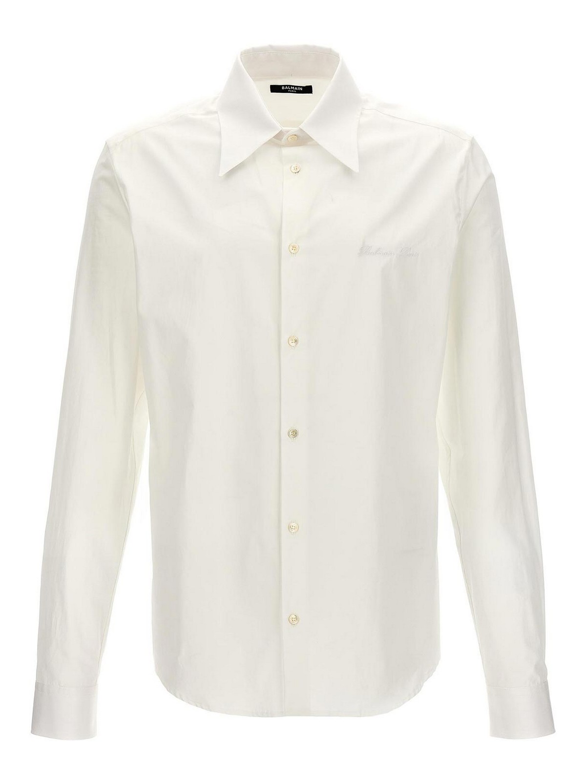Shop Balmain Logo Embroidery Shirt In White