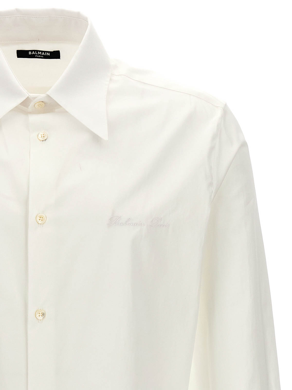 Shop Balmain Logo Embroidery Shirt In White