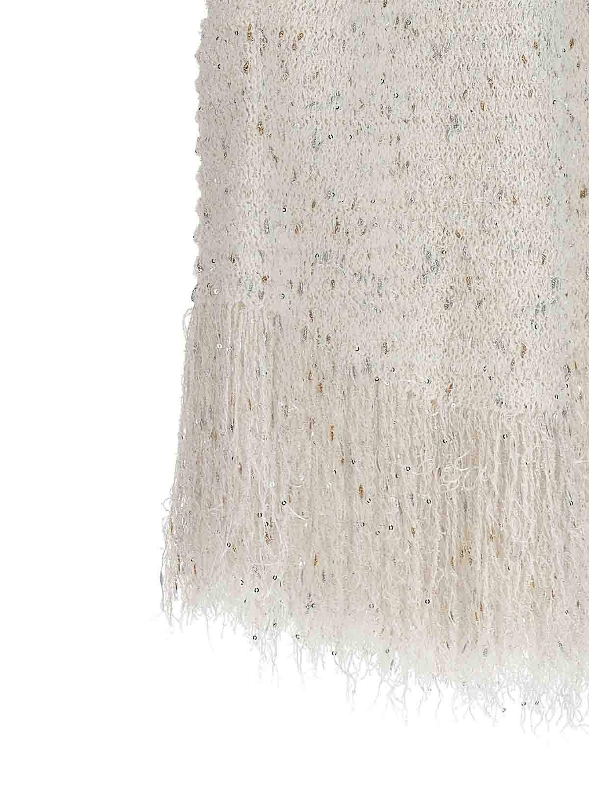 Shop Balmain Fringed Tweed Dress In White