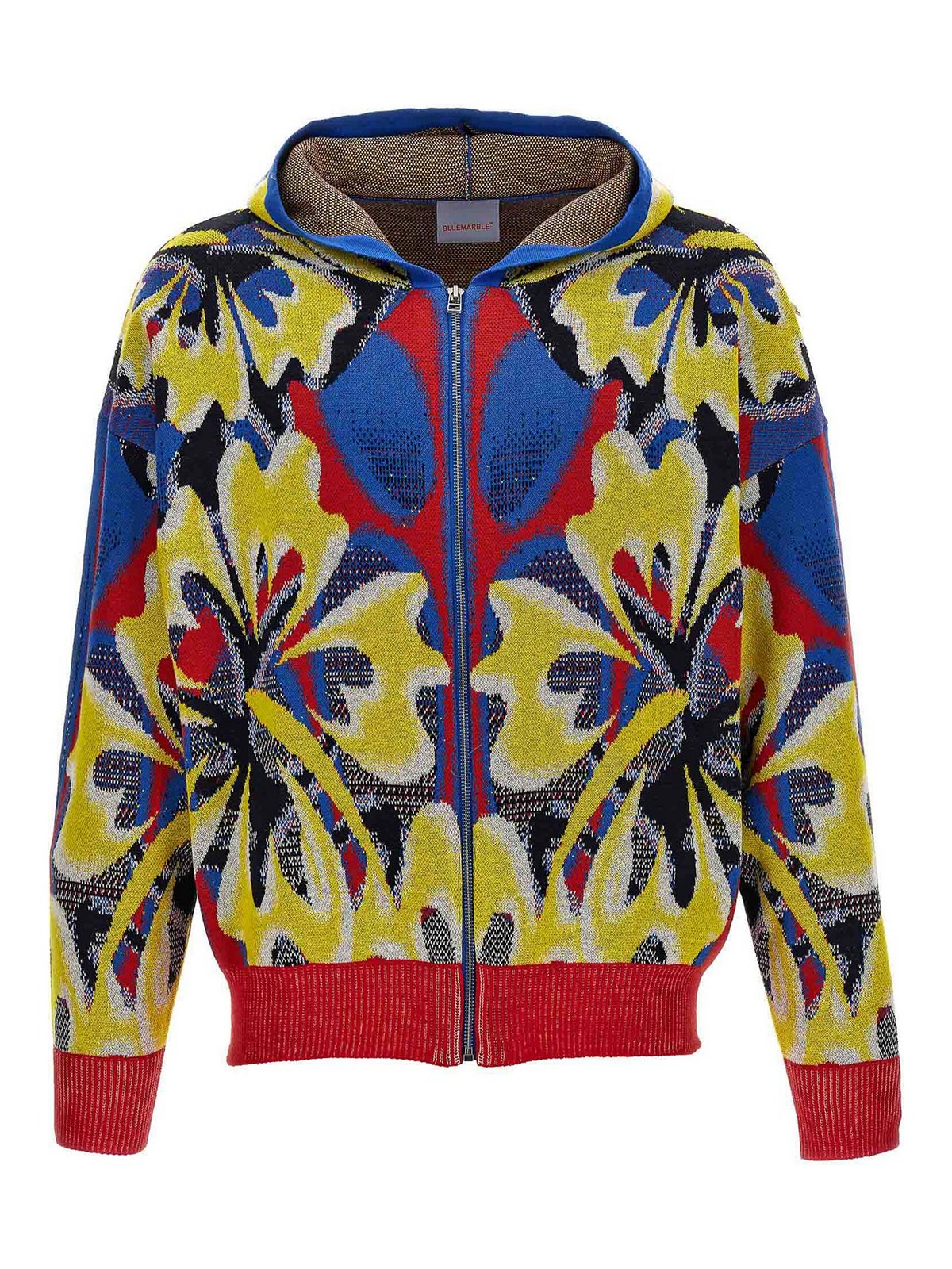 Shop Bluemarble Knit Jaquard Hoodie In Multicolour