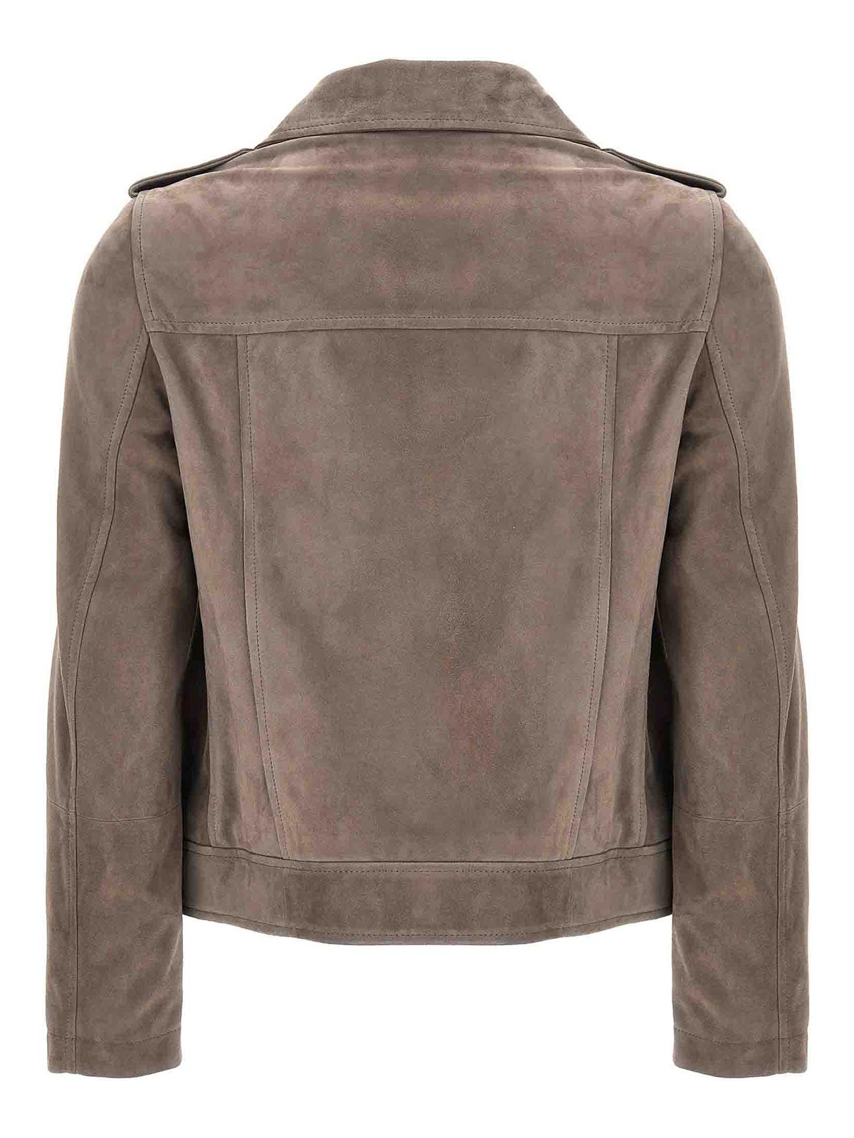 Shop Brunello Cucinelli Suede Biker Jacket In Grey