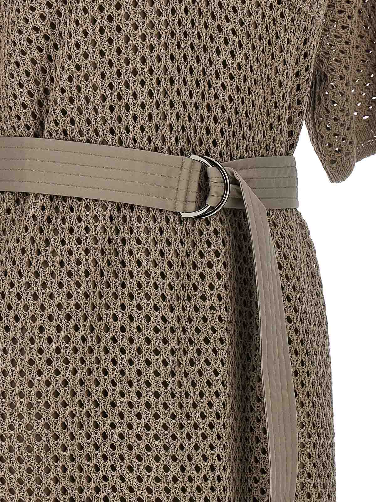 Shop Brunello Cucinelli Knitted Midi Dress In Beige